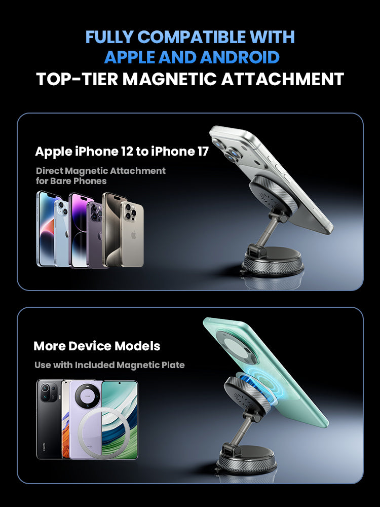 Raven Orbit: A14 Pro MagSafe Vacuum Car Mount - 15W Fast Charging & N52 Magnet