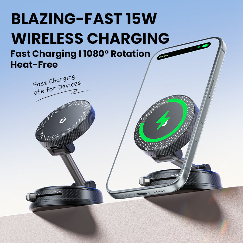 Raven Orbit: A14 Pro MagSafe Vacuum Car Mount - 15W Fast Charging & N52 Magnet